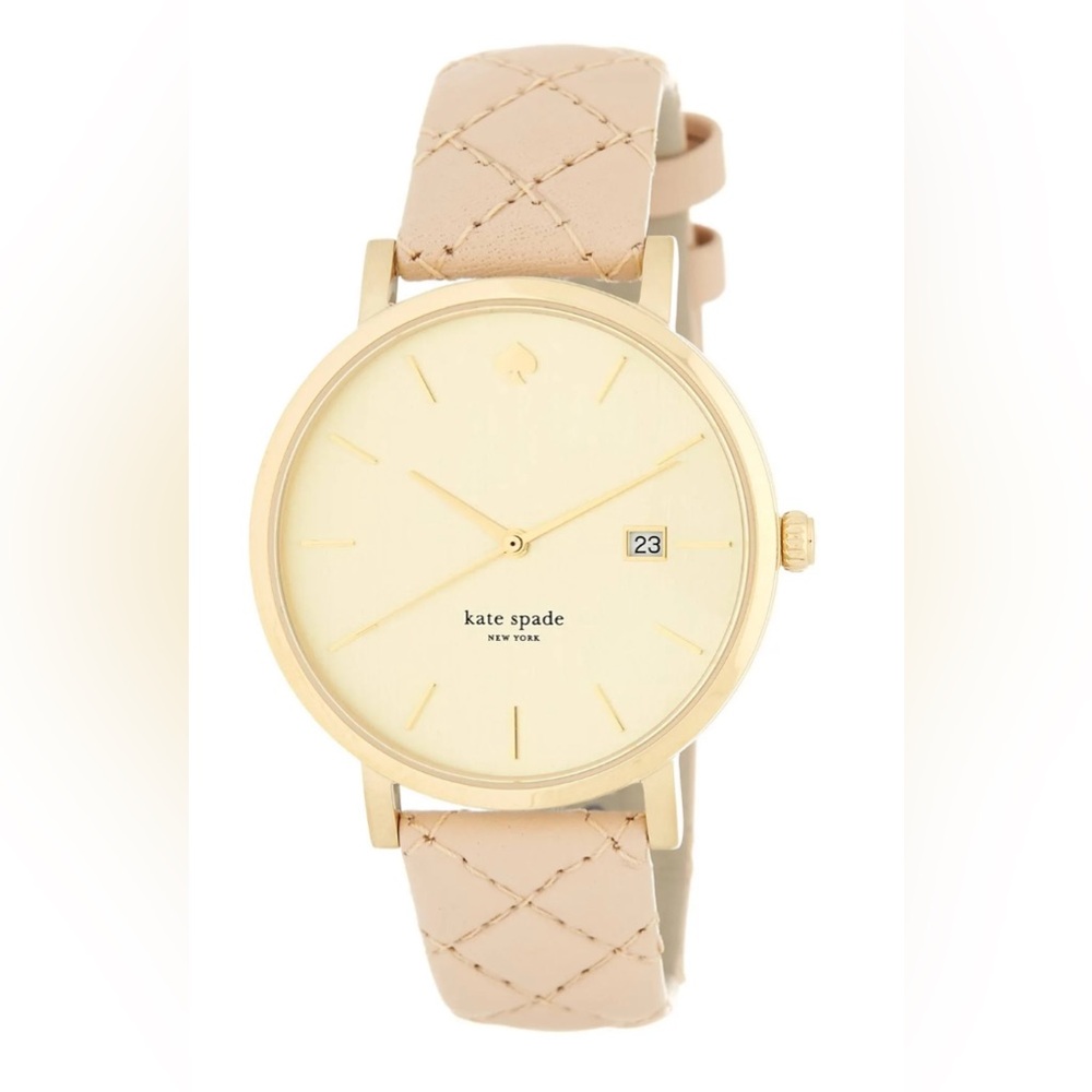 Kate Spade Metro Grand Gold Dial Quilted Leather Watch, 1YRU0844,Water Resistant